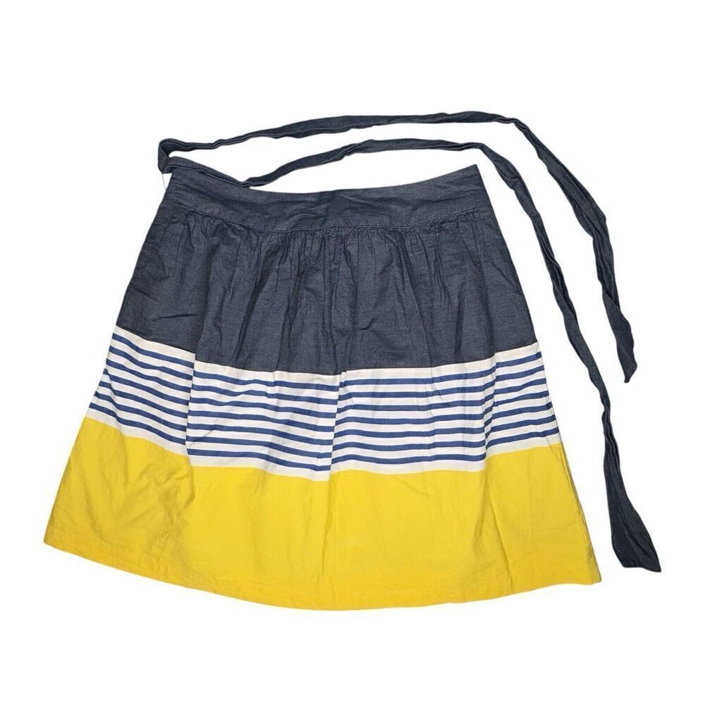 Crown & Ivy Women's Sz 10 Blue Yellow White Striped 100% Cotton A-Line Skirt